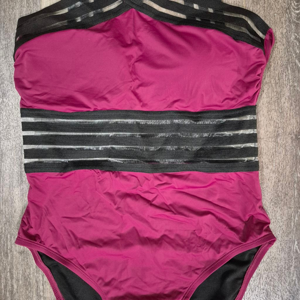 Women's Hilor‎ Magenta & Black One Piece Swimsuit M - Picture 3 of 8
